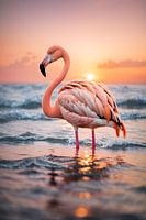 Flamant rose dans la mer