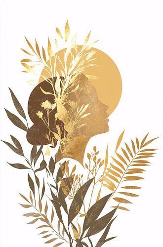Gouden vrouw en natuur silhouet