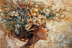 Femme fleurs | Peinture | Impressionnisme sur Blikvanger Schilderijen