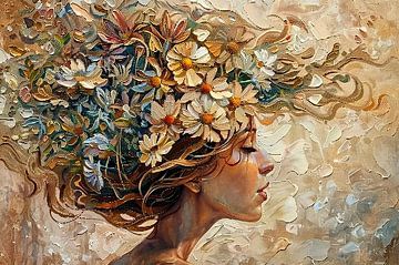 Woman Flowers | Painting | Impressionism by Blikvanger Schilderijen