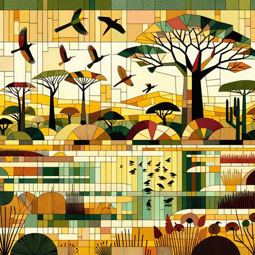 Mozaïek van Afrikaans landschap met lagune