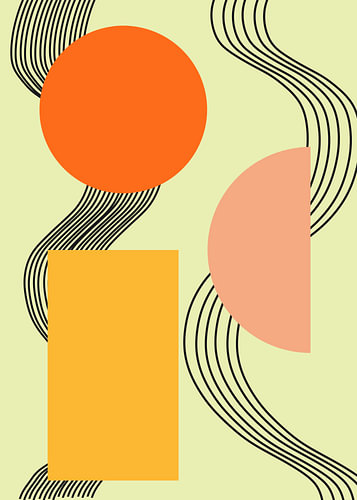 Mid-Century Modern Abstract Shapes & Wavy Line Art Print