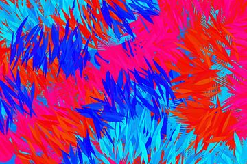 Pop of colour. Abstract art in neon colors. Red and blue jungles by Dina Dankers