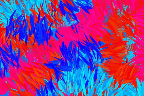 Pop van kleur. Abstracte kunst in neonkleuren. Rode en blauwe jungles
