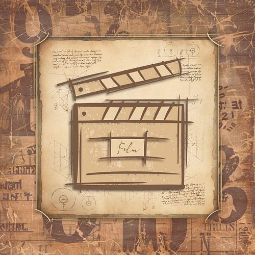 Film clapperboard, vintage art for filmmakers: actors, directors, cameramen