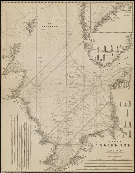 Nautische kaart Noordzee 1849 van Peet de Rouw