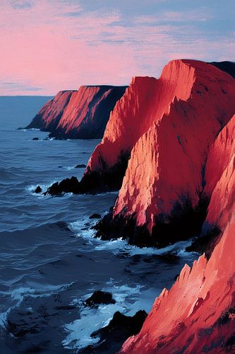 Rotsachtige kust bij zonsondergang