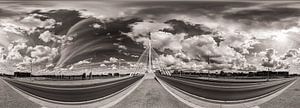 Panorama: Prince Claus pont, Utrecht avec ciel nuageux (Noir et Blanc)