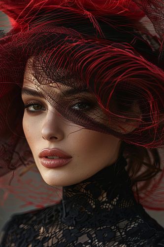 vrouw met hoed en rode lippen