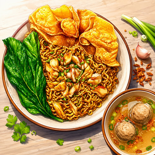 Indonesische „Mie Ayam“-Nudelschüssel-Kunst