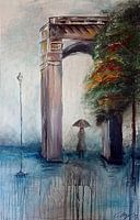 Abstract Acrylic Gate Woman Umbrella Rain Tree Mood