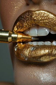 A feminine mouth with golden lipstick