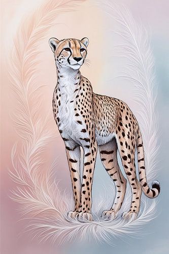 Guépard avec décoration de plumes