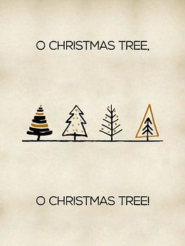 Scandinavische print met kerstbomen in goud en zwart