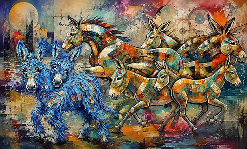 Two friends in blue