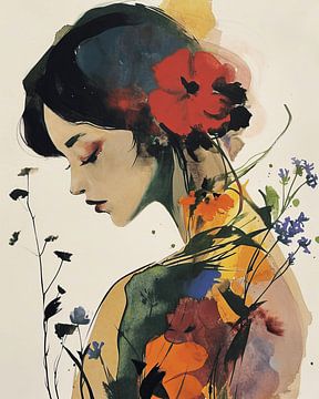Botanisch portret in warme kleuren tegen een lichte achtergrond van Carla Van Iersel