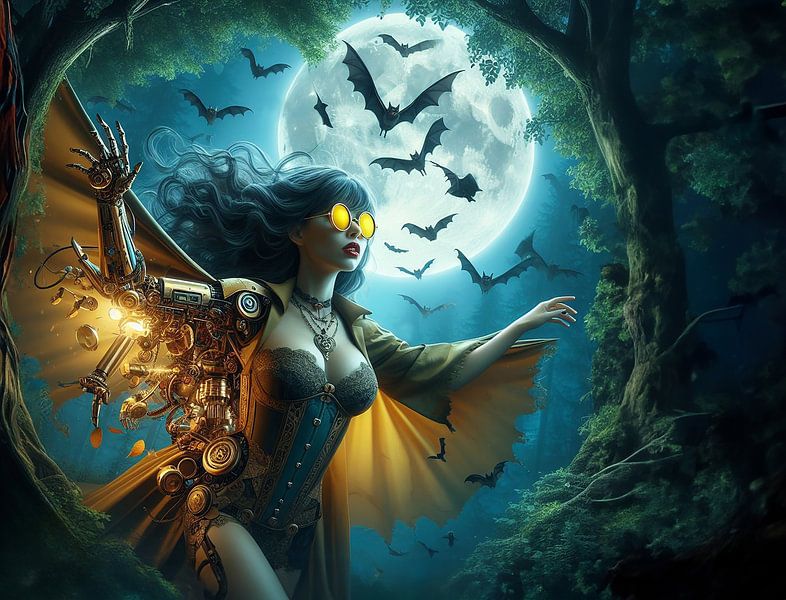 Robot witch with full moon by Ans Bastiaanssen