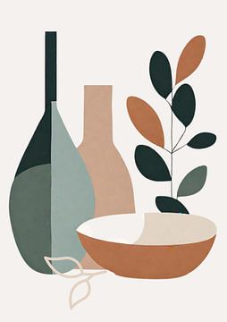 Stillleben mit Vase (12), Retro Boho von Sabine Minten