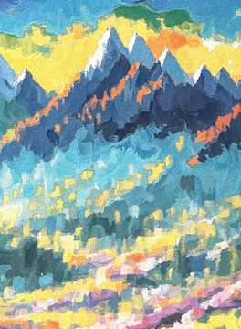 Abstract kleurrijk zonnig berglandschap van Anna Marie de Klerk