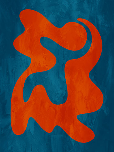 Minimalistische abstracte kunst met organische vormen in warme, kleurrijke tinten.