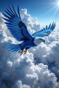Fantasy Art Wandbild: SKYRION – Ein beeindruckender blauer Adler fliegt über den Wolken