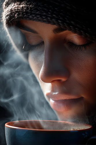 hot cup of coffee drinking woman by Egon Zitter