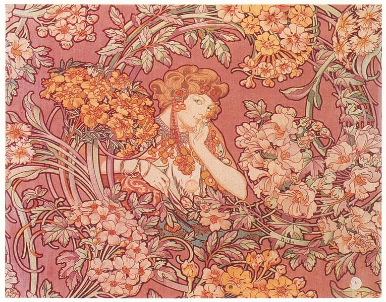 Femme Parmi Les Fleurs von Alphonse Mucha von Peter Balan