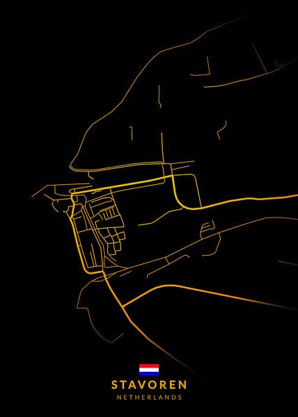 Stavoren City Map Modern Black Gold by Kenda Maruyama