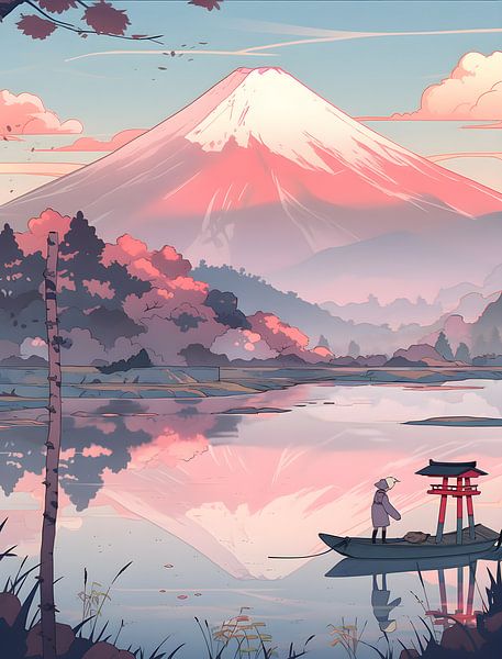 Japanese landscape with Mount Fuji by Jan Bechtum