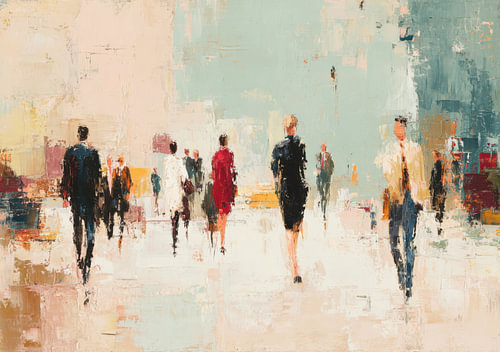 Een abstracte menigte op straat in impressionistische stijl