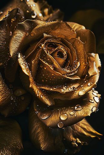Rose d'or enchanteresse avec la rosée du matin