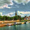 Colourful skyline of Maastricht: the Meuse and St Martin's Church by Slimme Kunst.nl
