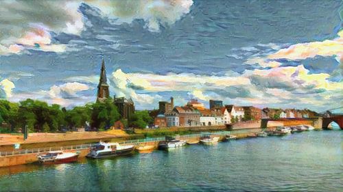 Le ciel coloré de Maastricht : la Meuse et l'église Saint-Martin