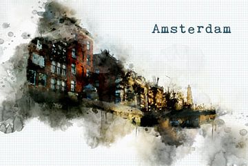 Amsterdam  watercolor poster sur Ariadna de Raadt-Goldberg