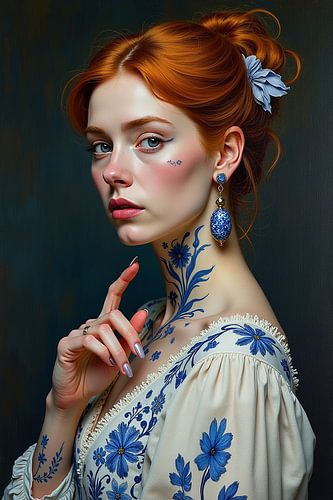 Portrait of Mary's Little Sister in Delft Blue