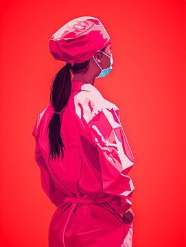 Verpleegster in roze kleding van Luc de Zeeuw