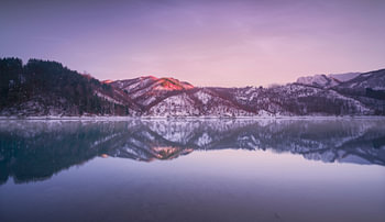 Lake Gramolazzo and snow in Apuan mountains. Italy