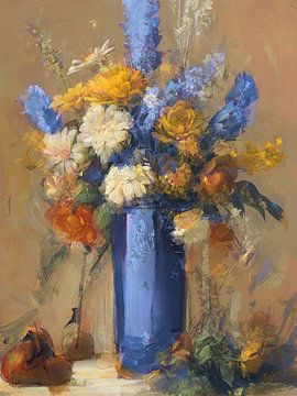 Blue vase with flowers