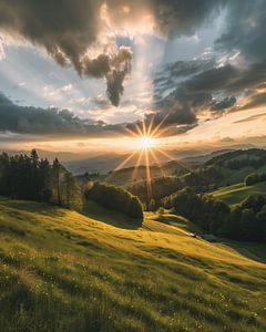 Sonnenuntergang über französischem Land