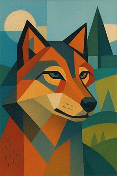 Illustration géométrique d'un loup. sur Galerie Hoppenbrouwers