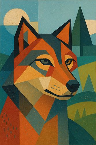 Een geometrische illustratie van een wolf.