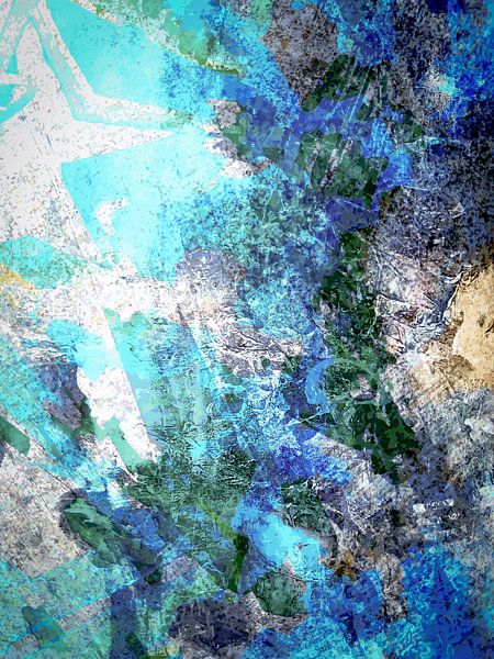 Modernes, abstraktes digitales Kunstwerk in Blau, Grau, Schwarz von Art By Dominic
