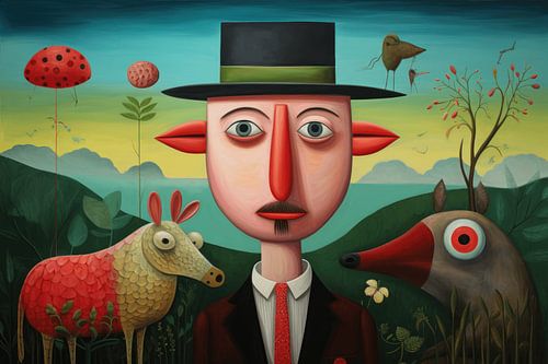 Man met fantasiefiguren
