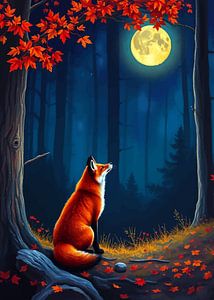 Rotfuchs, der den Mond anschaut