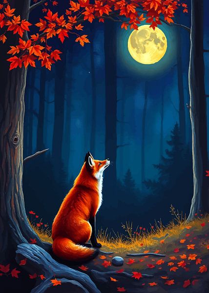 Rotfuchs, der den Mond anschaut von MIROKKU