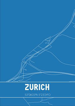 Blauwdruk | Landkaart | Zurich (Fryslan) van MijnStadsPoster