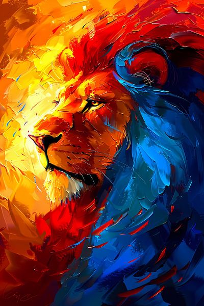 Kleurrijk abstract schilderij van een leeuw van Art & Soul Creations