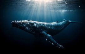 Tableau mural représentant une majestueuse baleine à bosse sous les rayons du soleil