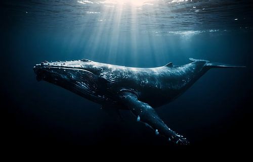 Mooie wanddecoratie met een bultrug in de onderwaterzon