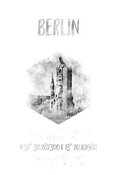 Coordonnées de l'église commémorative BERLIN | Monochrome à l'aquarelle sur Melanie Viola